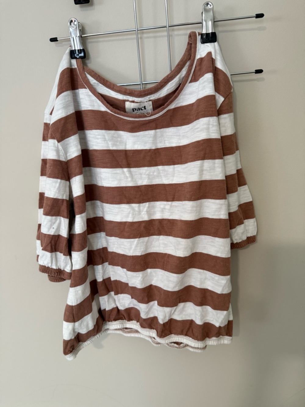 Pact Brown and White Striped Scoop Neck Tunic size small Organic
